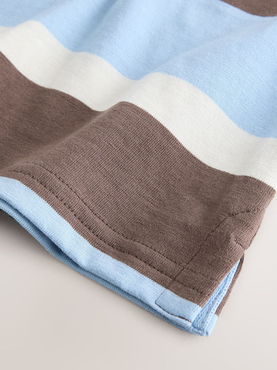 Chocolate Brown/Blue/White Short Sleeve Rugby Polo Shirt (3mths-7yrs)