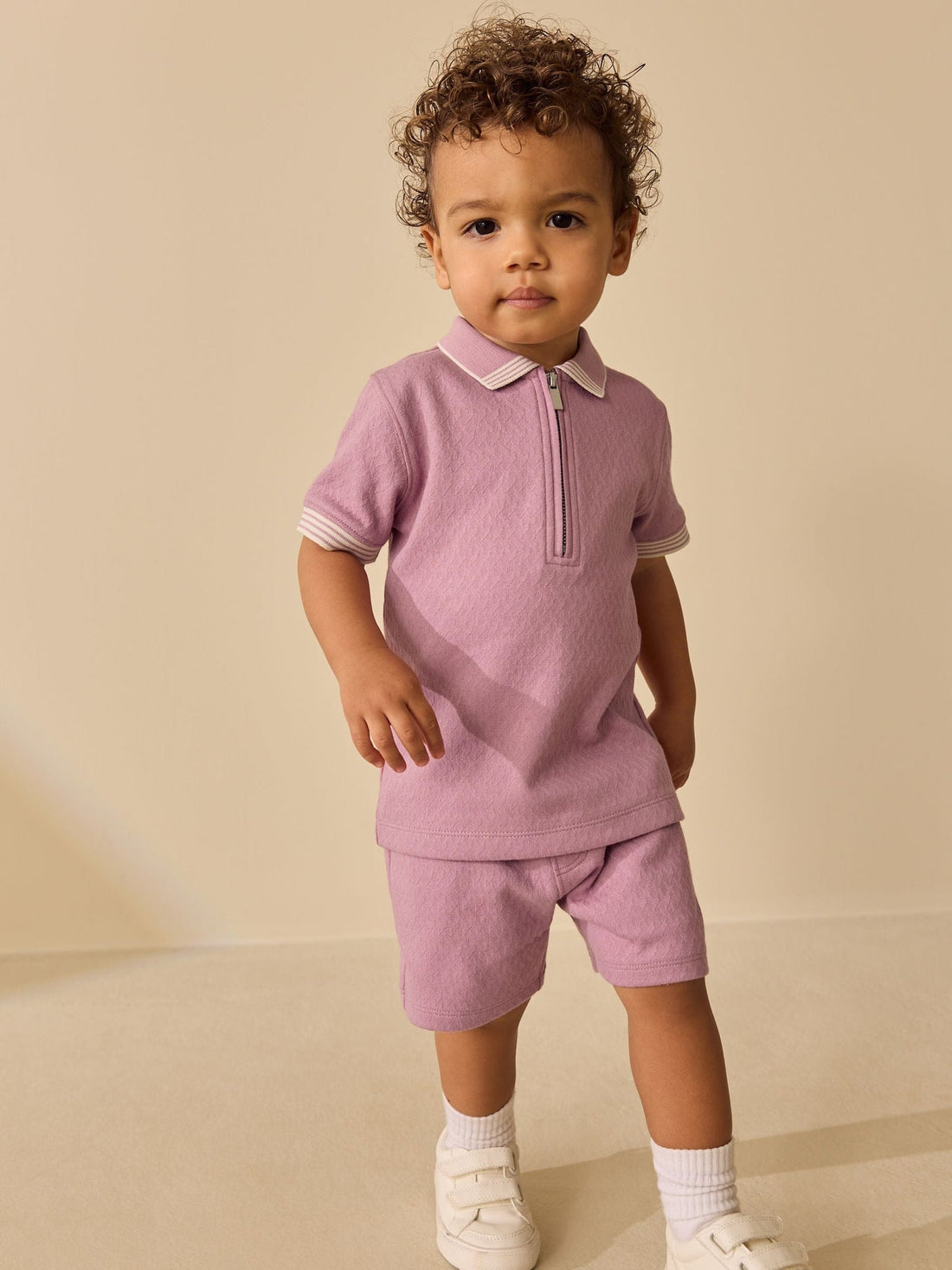 Pink Zip Neck Short Sleeve Polo Shirt And Shorts Set (3mths-7yrs)