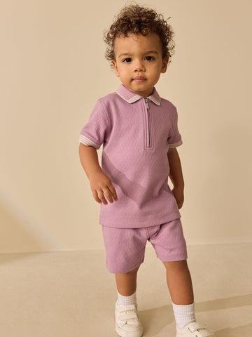 Pink Zip Neck Short Sleeve Polo Shirt And Shorts Set (3mths-7yrs)
