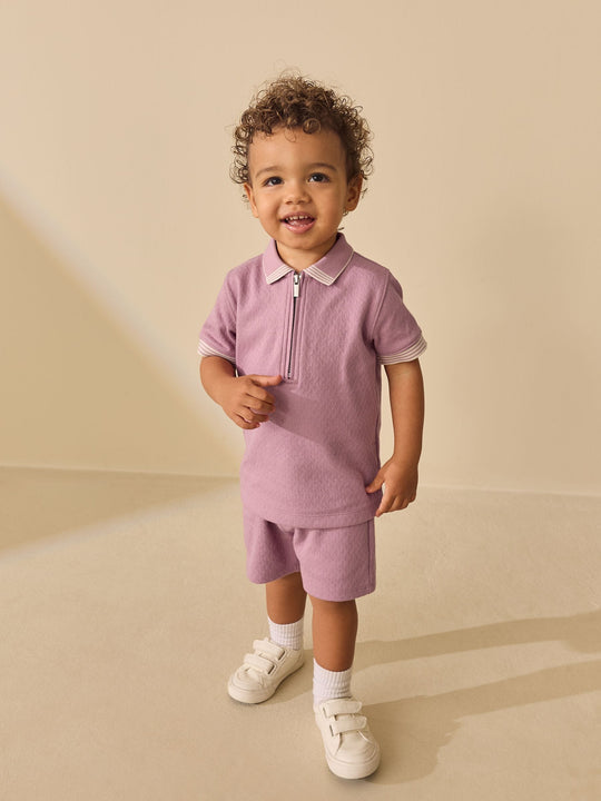 Pink Zip Neck Short Sleeve Polo Shirt And Shorts Set (3mths-7yrs)