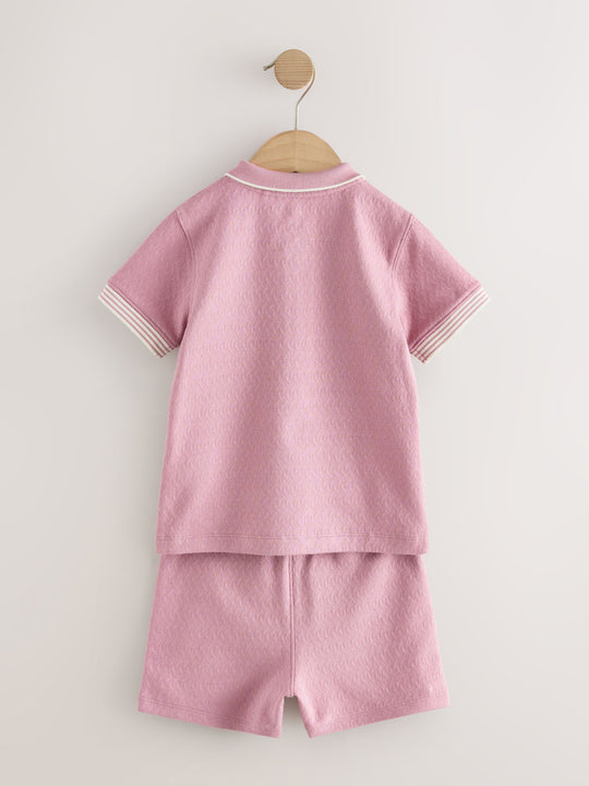 Pink Zip Neck Short Sleeve Polo Shirt And Shorts Set (3mths-7yrs)