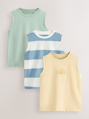 Multi Pastel Stripe Graphic Vests 3 Pack (3mths-7yrs)