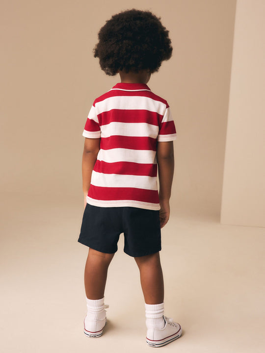 Red Stripe/Navy Short Sleeve Polo Top & Chino Shorts Set (3mths-7yrs)