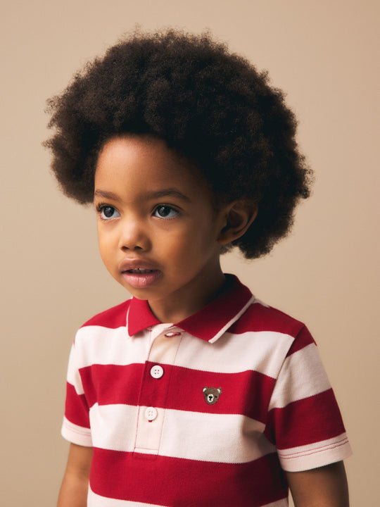 Red Stripe/Navy Short Sleeve Polo Top & Chino Shorts Set (3mths-7yrs)