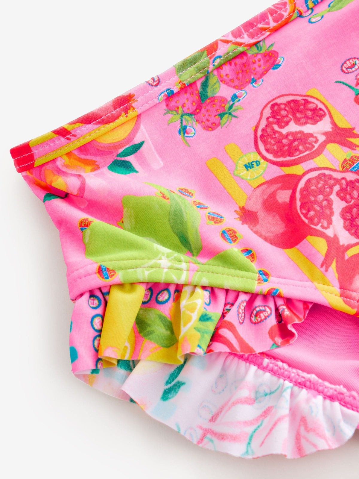 Never Fully Dressed Pink Fruit Print Sunsafe Long Sleeve Rash Vest and Swim Set