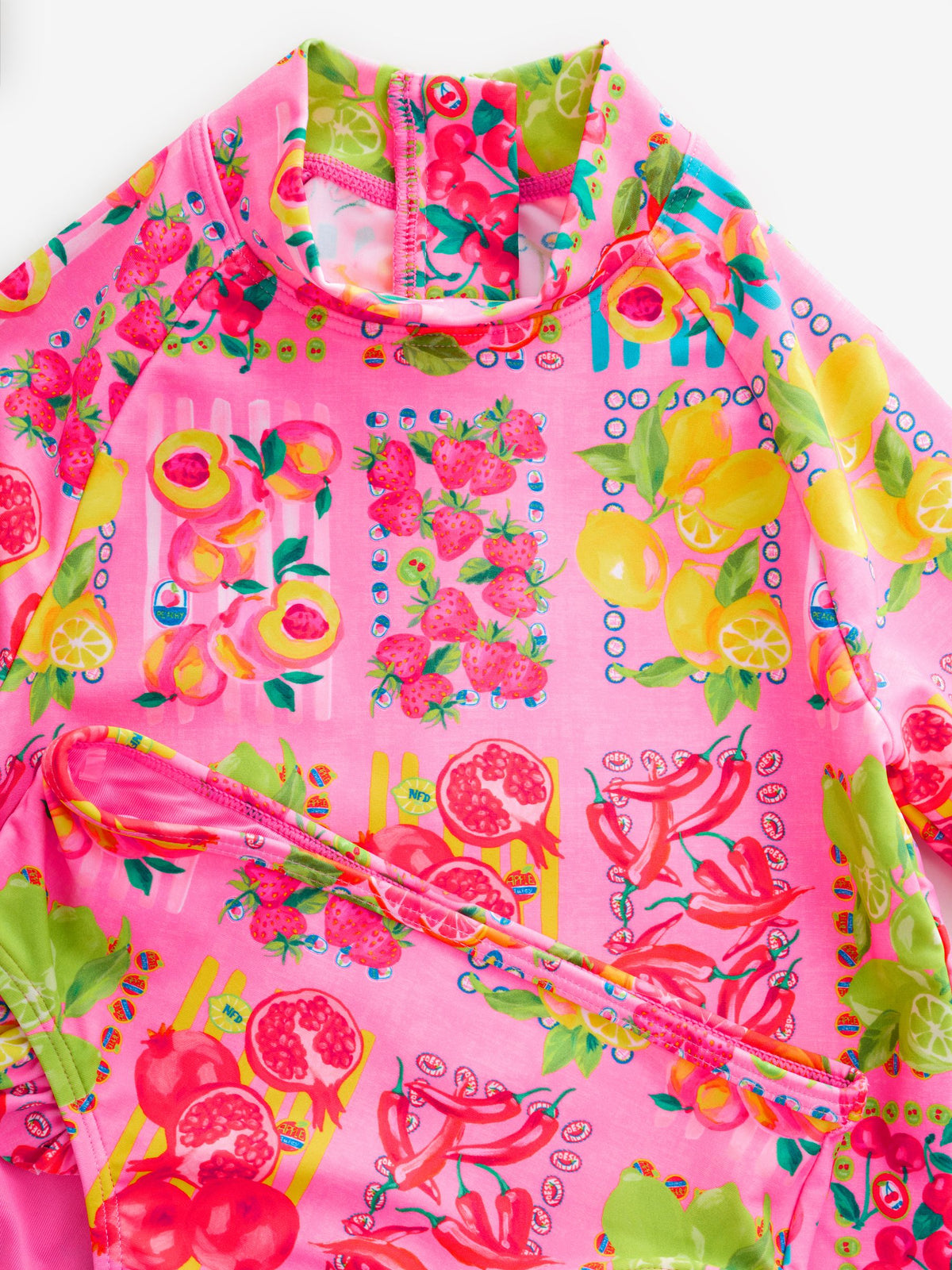 Never Fully Dressed Pink Fruit Print Sunsafe Long Sleeve Rash Vest and Swim Set