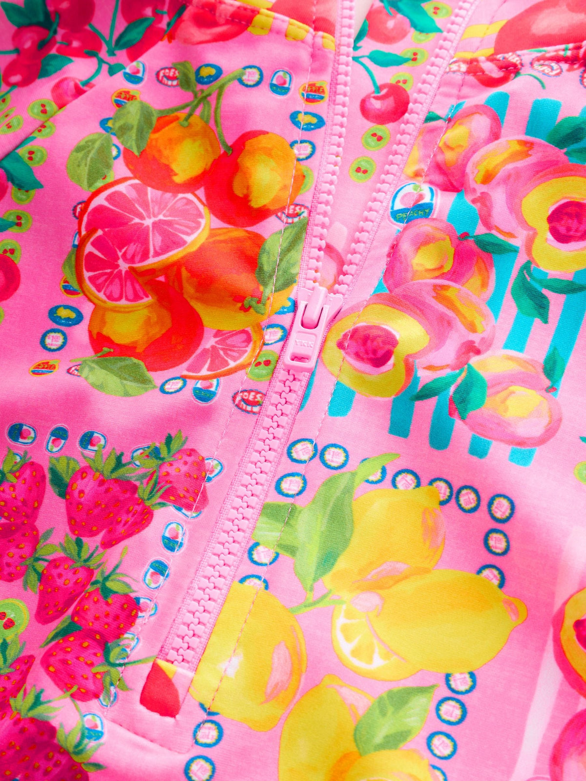 Never Fully Dressed Pink Fruit Print Sunsafe Long Sleeve Rash Vest and Swim Set