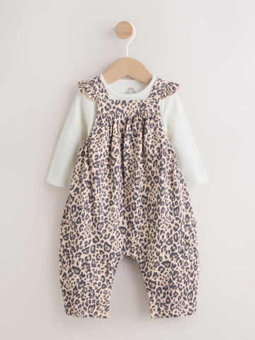 Leopard Print Baby Jersey Dungaree and Bodysuit 2 Piece Set (0mths-2yrs)
