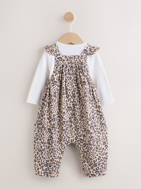 Leopard Print Baby Jersey Dungaree and Bodysuit 2 Piece Set (0mths-2yrs)