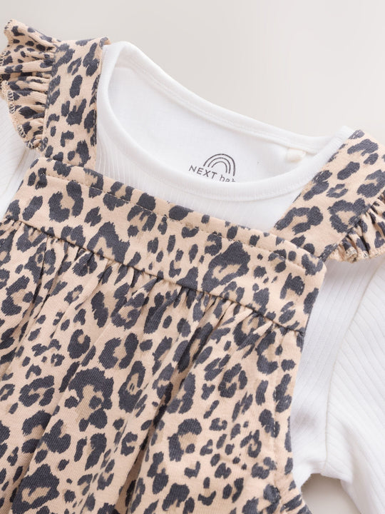 Leopard Print Baby Jersey Dungaree and Bodysuit 2 Piece Set (0mths-2yrs)