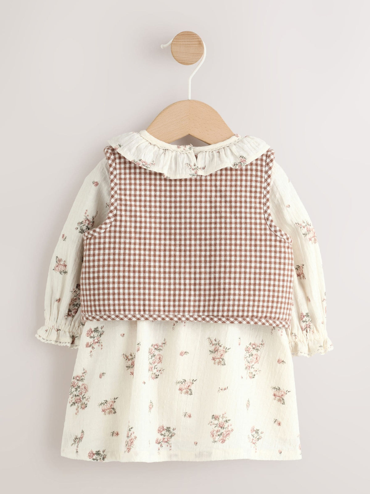Ecru Floral Woven Baby Dress, Gilet And Tights 3 Piece Set (0mths-2yrs)