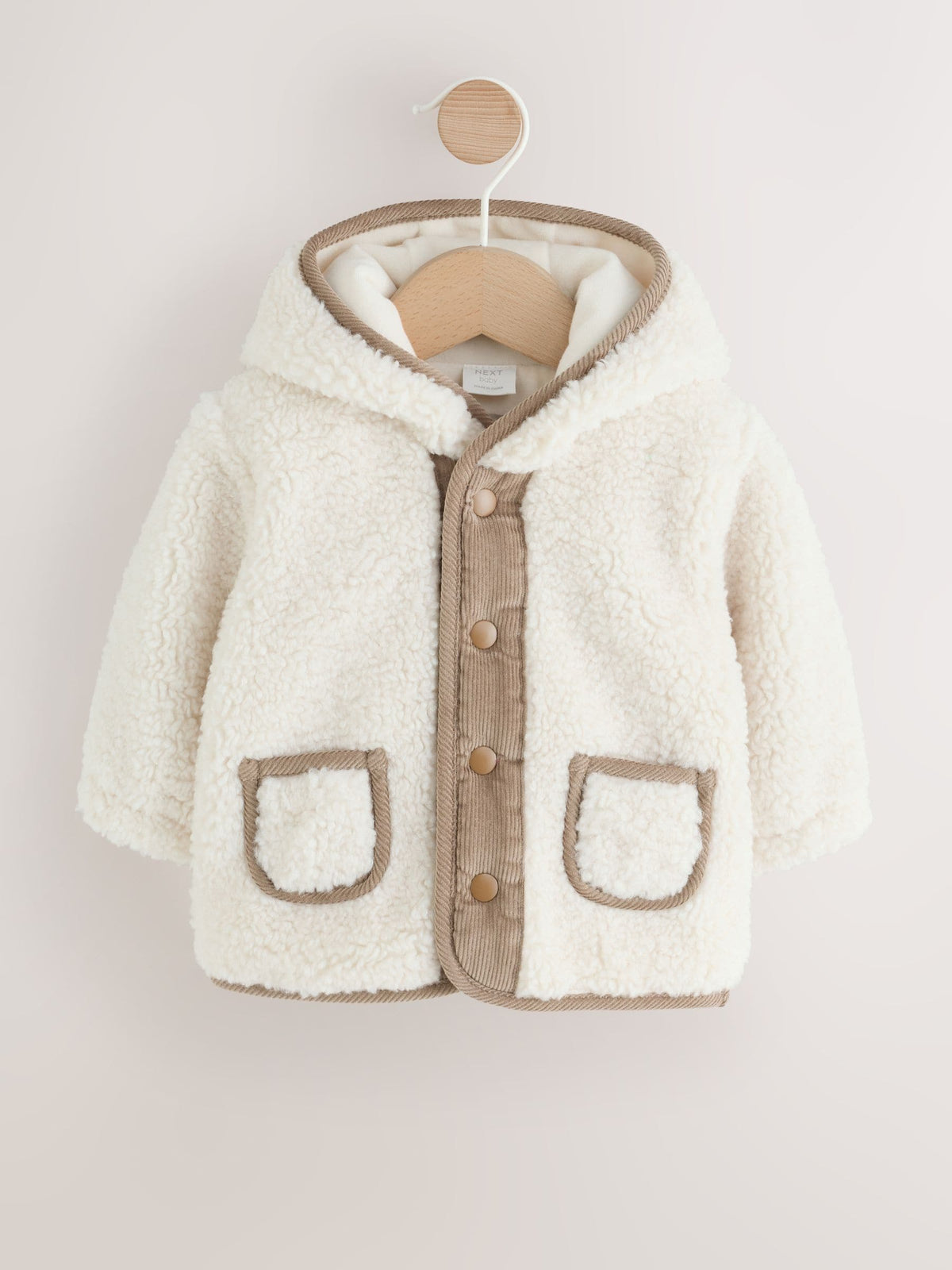Cream Borg Hooded Baby Jacket
