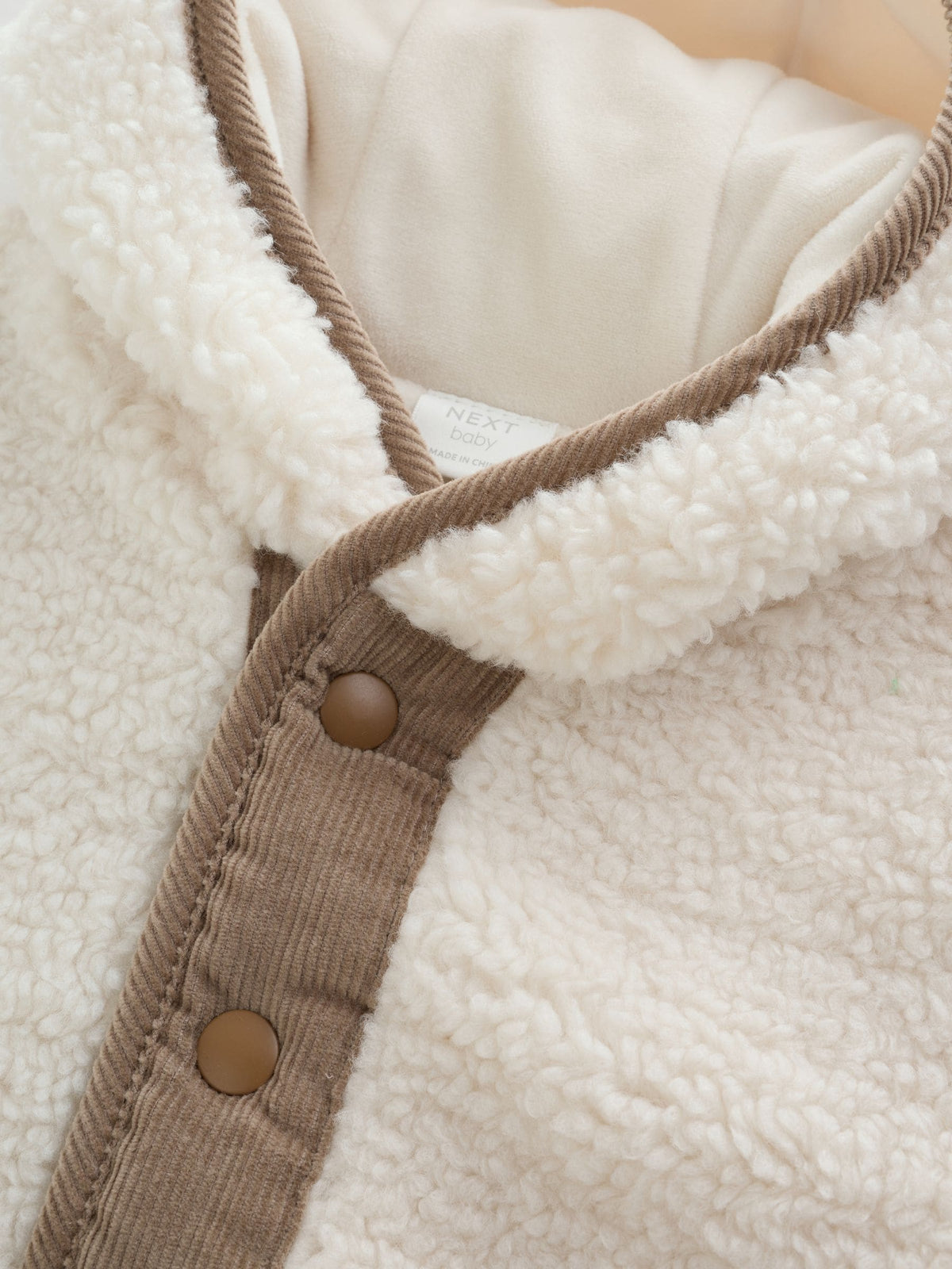 Cream Borg Hooded Baby Jacket