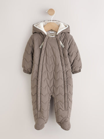 Neutral Brown Quilted Baby All-In-One Pramsuit