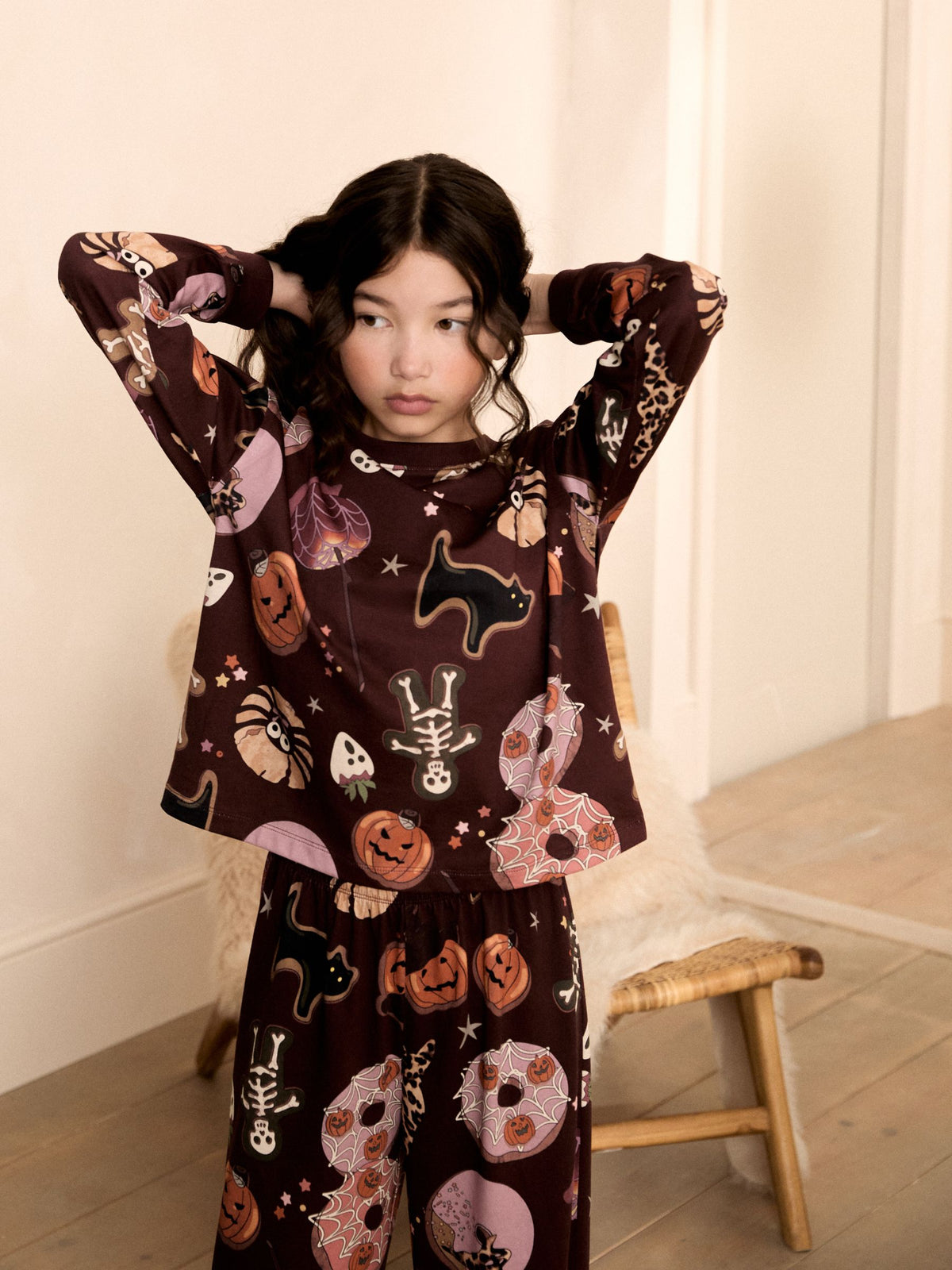 Burgundy Red Halloween Wide Leg Pyjamas (3-16yrs)