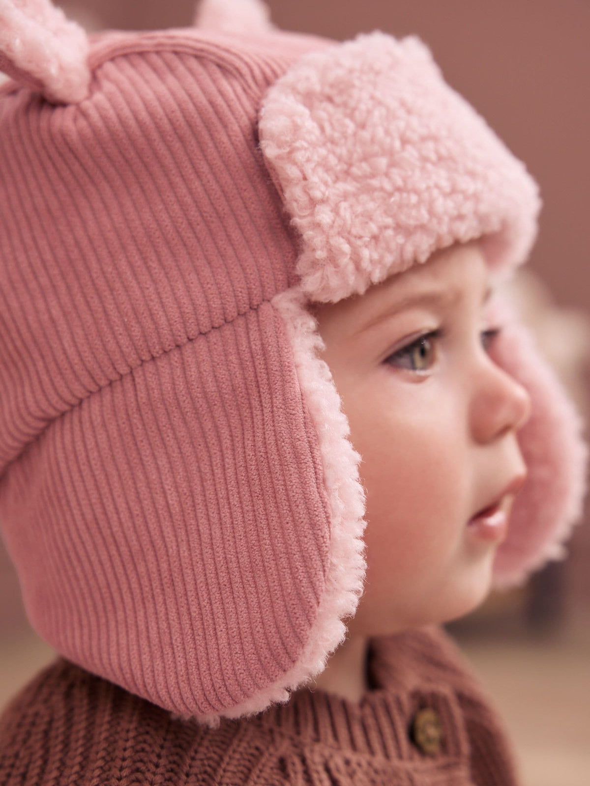 Pink Cord Trapper Baby Hat