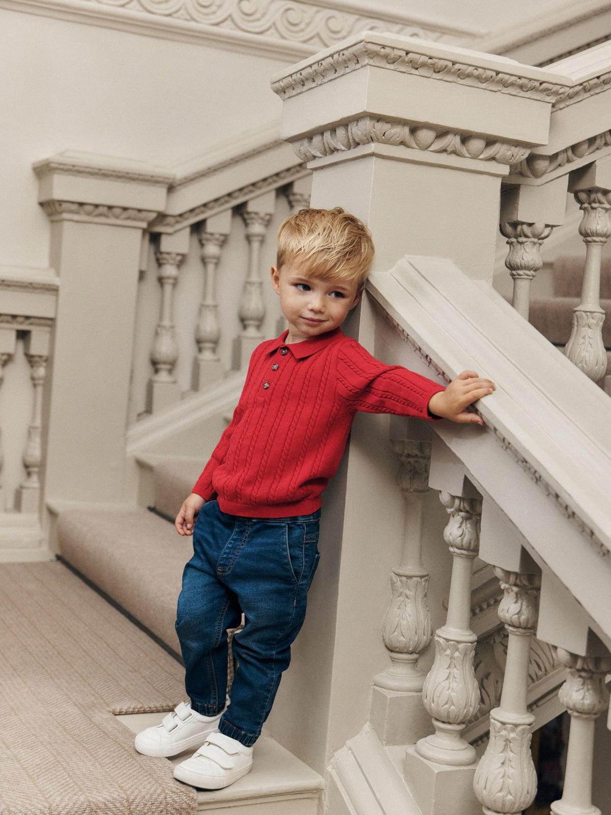 Red Cable Knit Polo Shirt (3mths-7yrs)