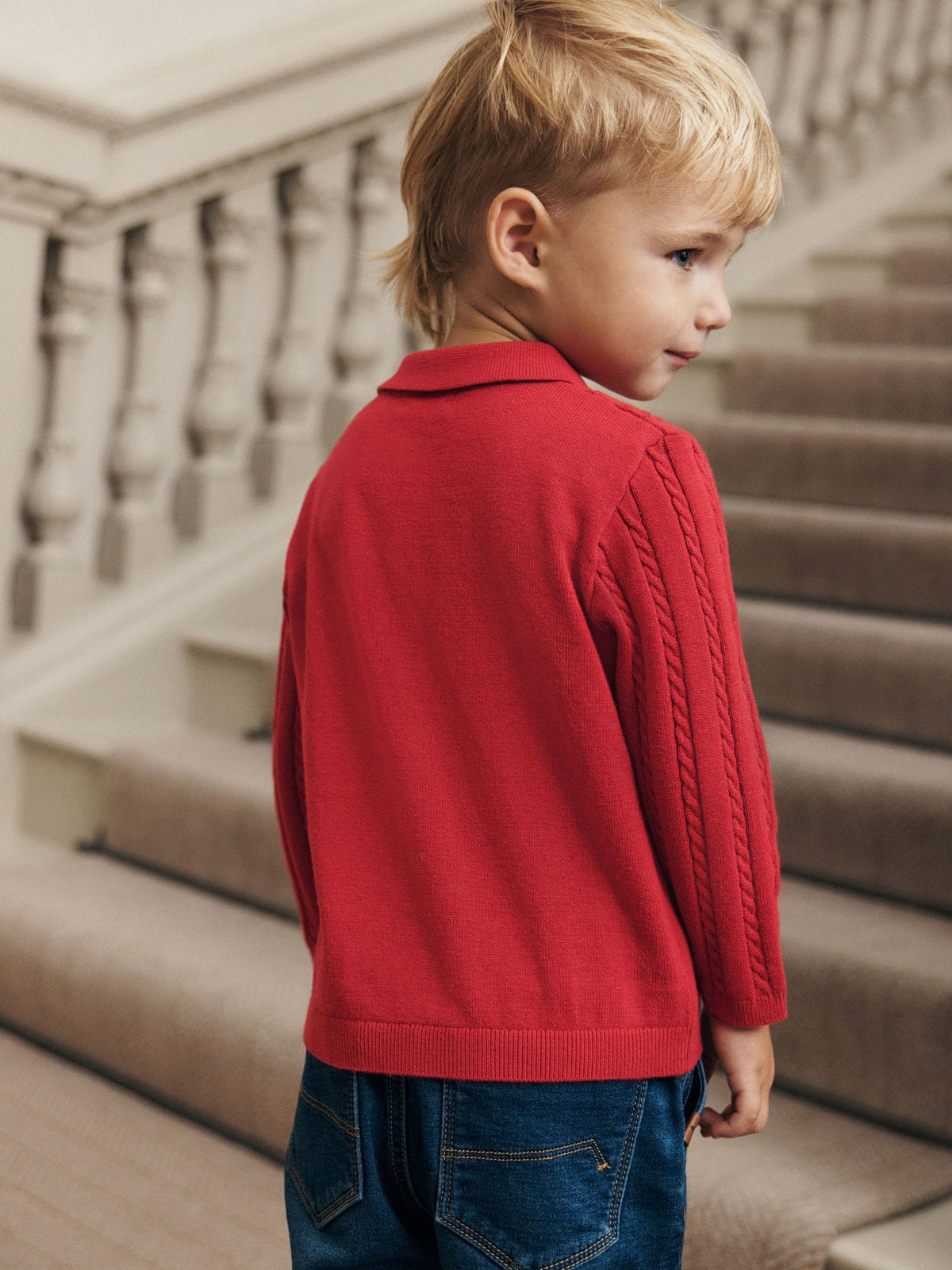 Red Cable Knit Polo Shirt (3mths-7yrs)