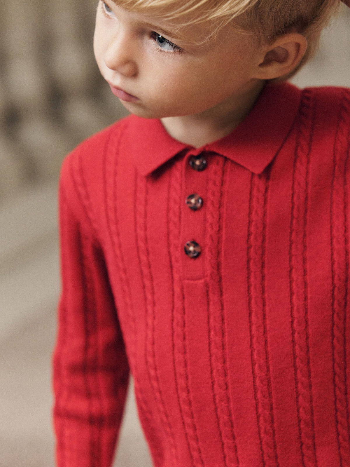 Red Cable Knit Polo Shirt (3mths-7yrs)