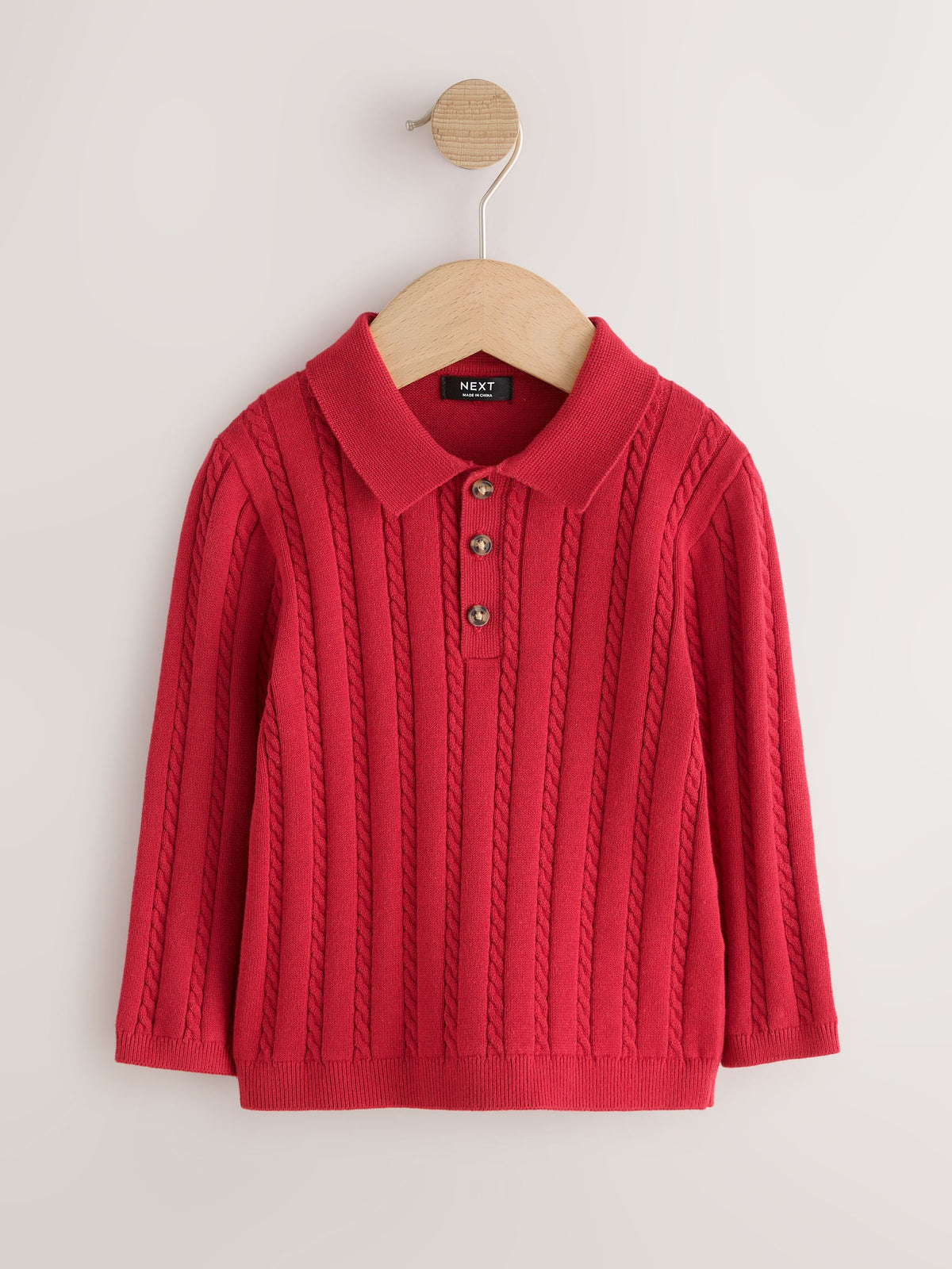 Red Cable Knit Polo Shirt (3mths-7yrs)
