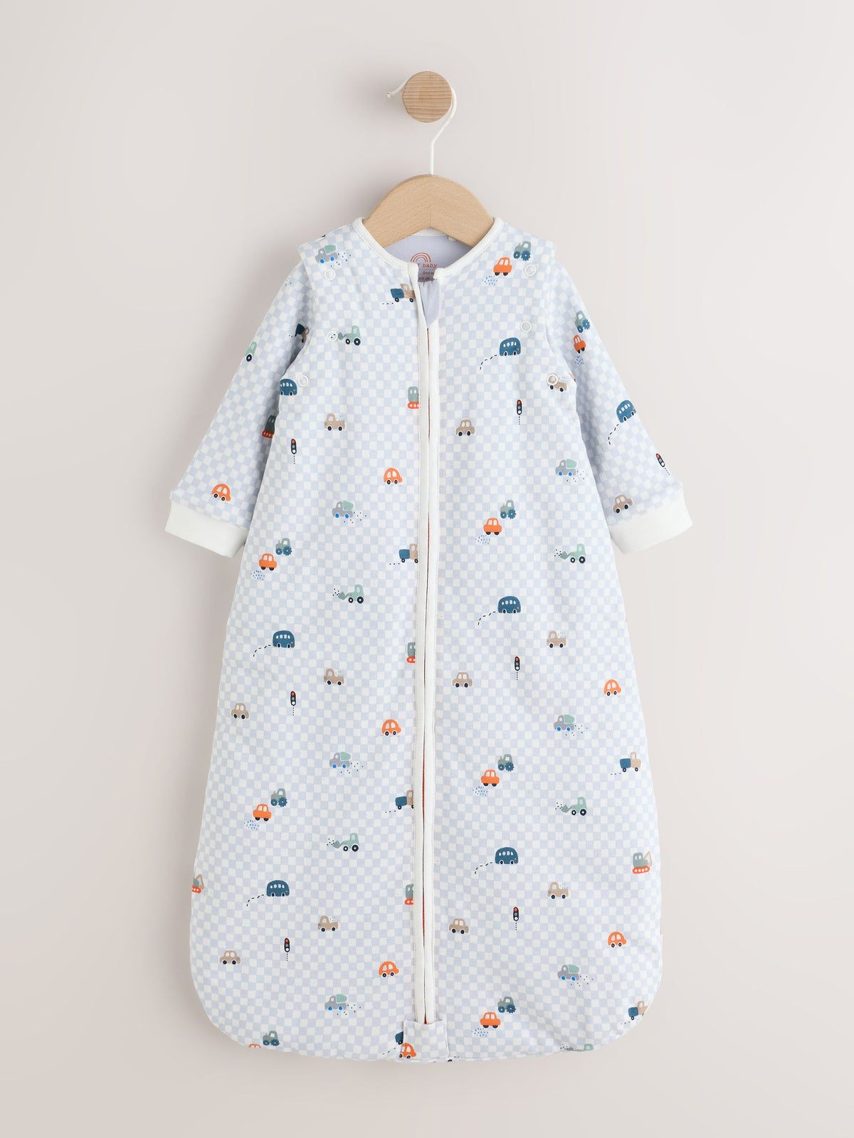 Checkerboard Cars 2.5 Tog Removable Sleeve Baby Sleep Bag