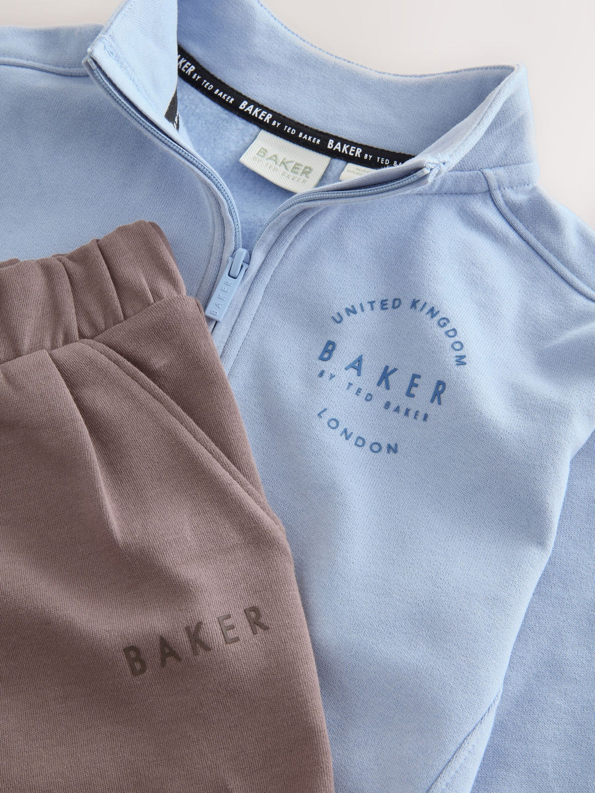 Baker by Ted Baker Funnel Zip Neck Blue/Brown Sweatshirt and Joggers Set