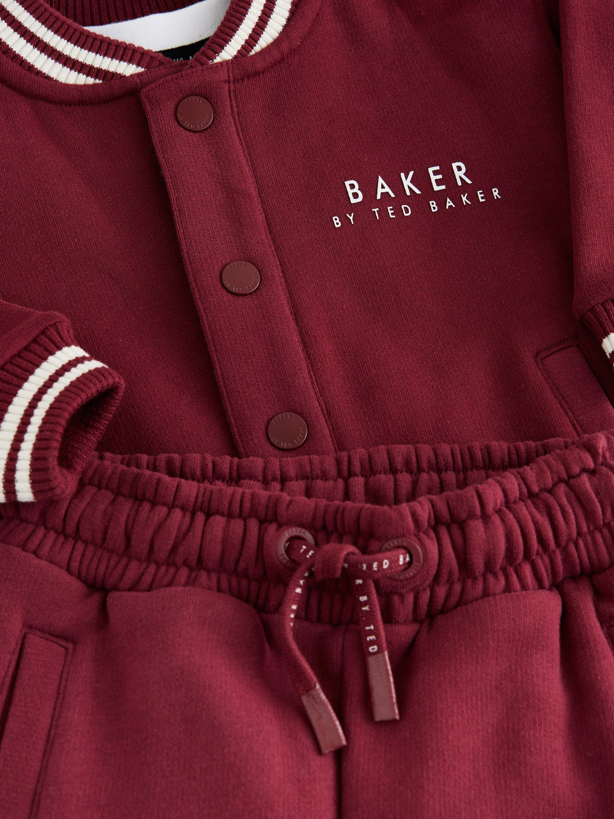 Baker by Ted Baker Burgundy Red 3 Piece Varsity Jacket T-Shirt and Joggers Set