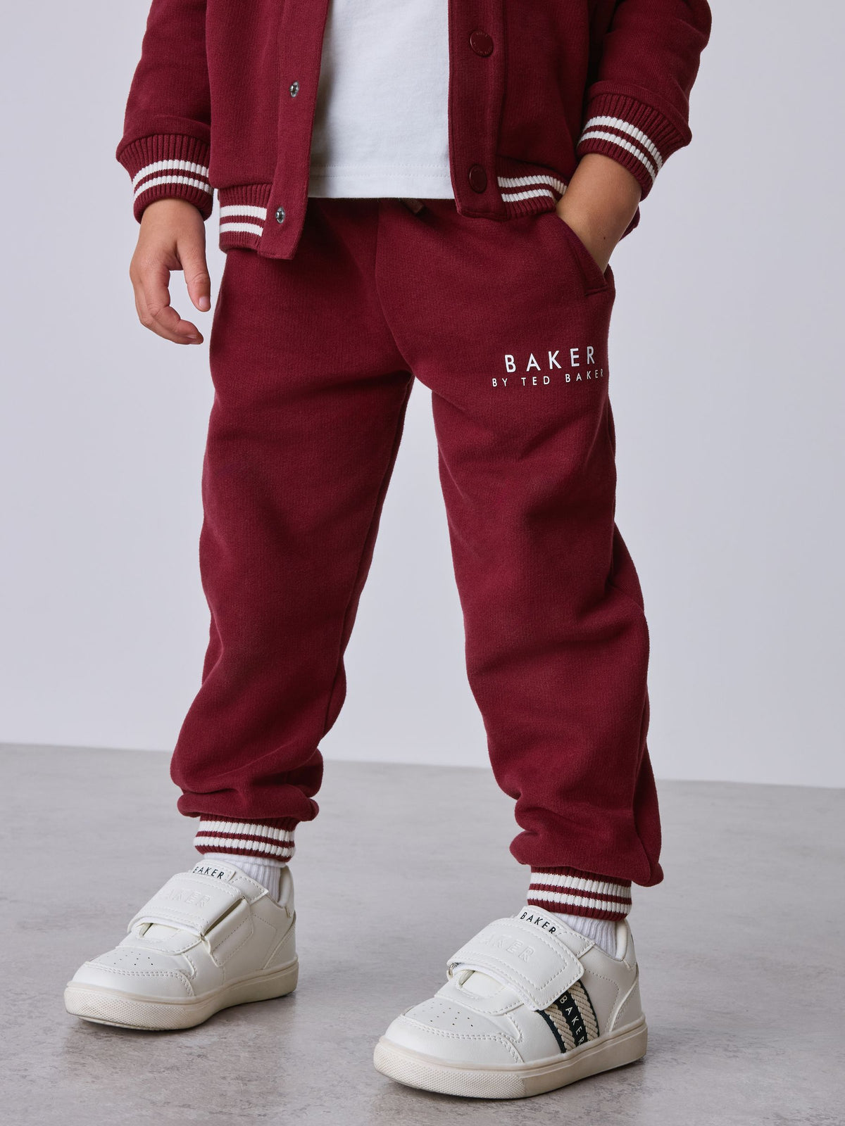 Baker by Ted Baker Burgundy Red 3 Piece Varsity Jacket T-Shirt and Joggers Set