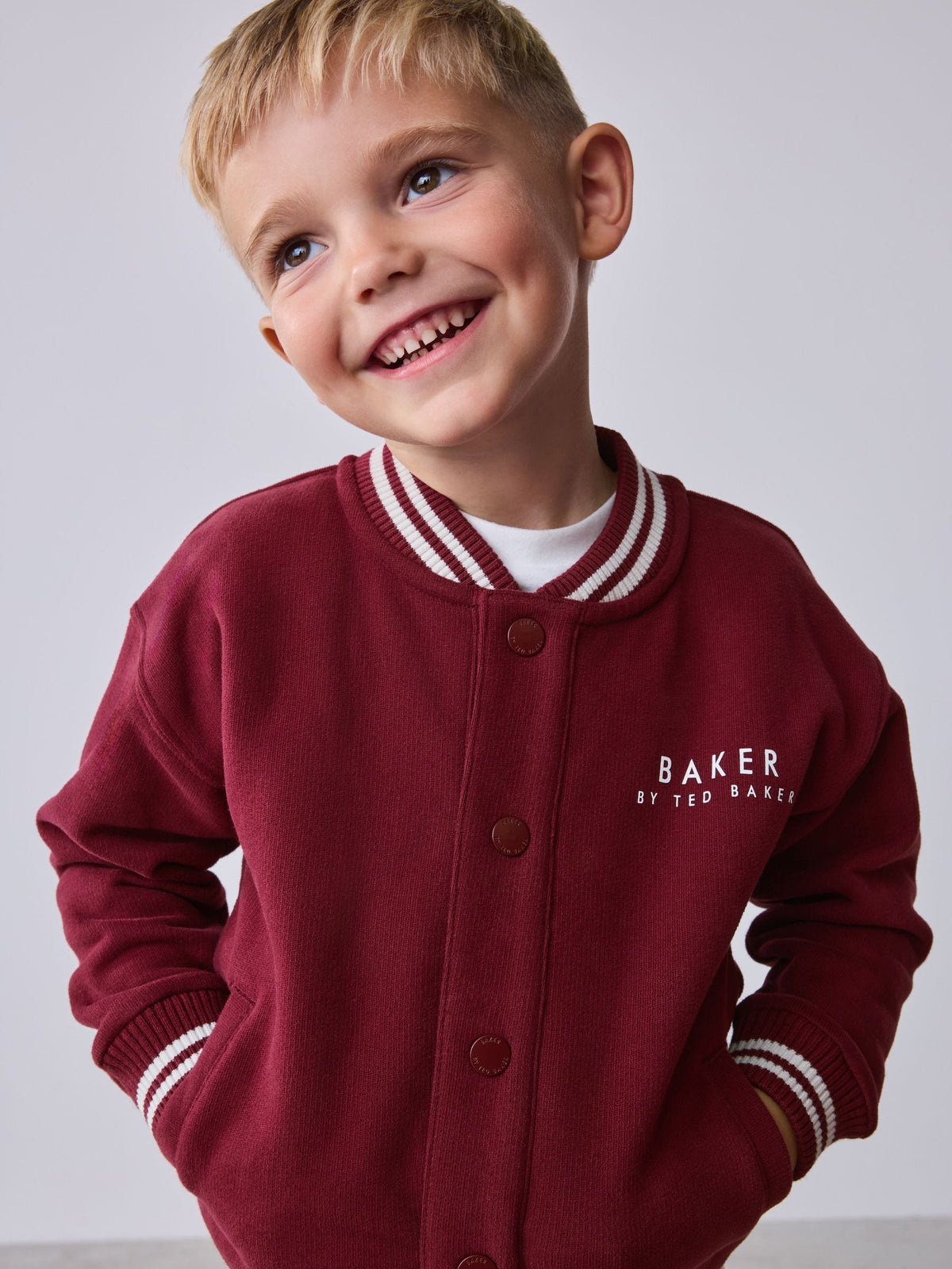 Baker by Ted Baker Burgundy Red 3 Piece Varsity Jacket T-Shirt and Joggers Set