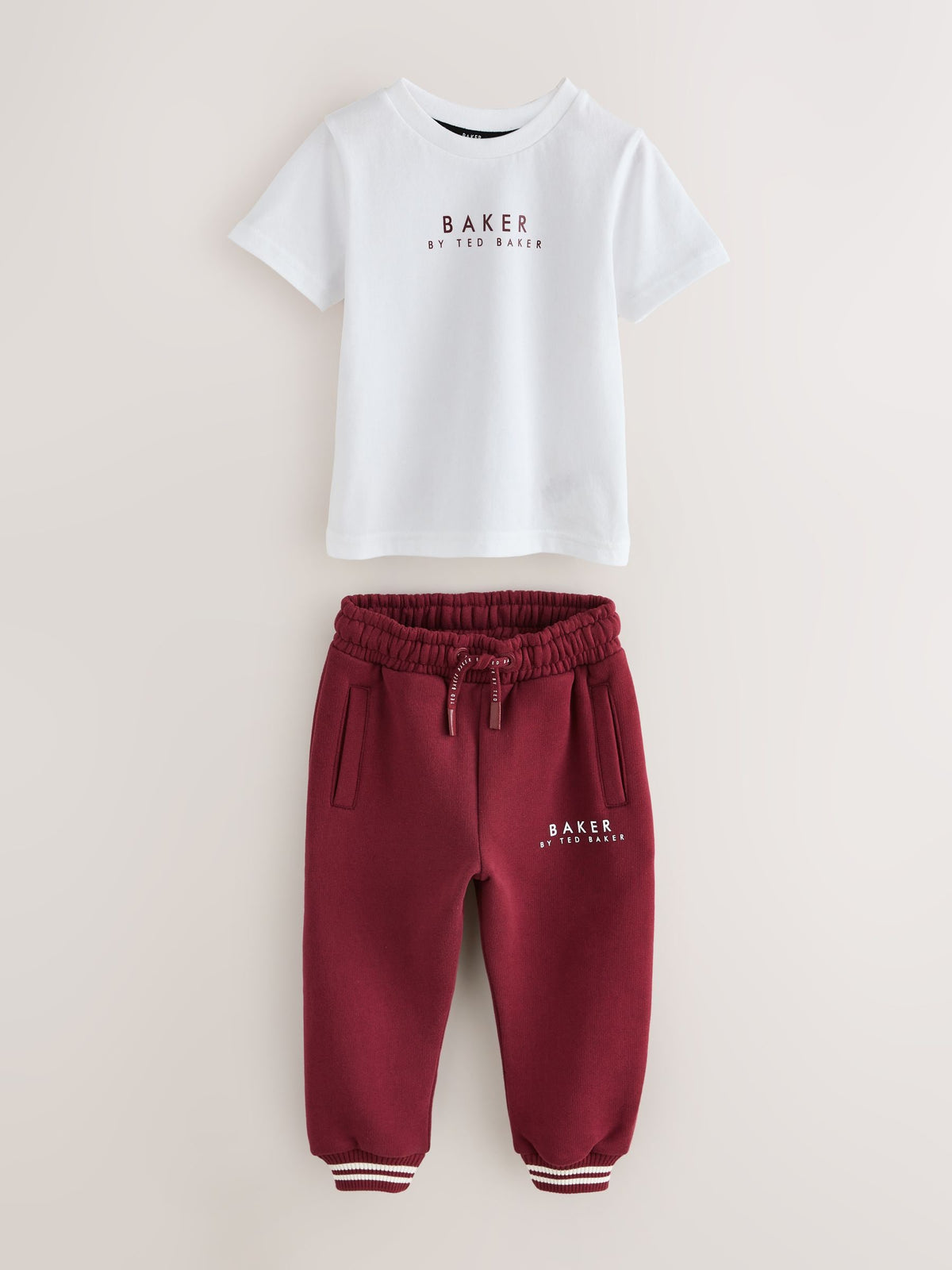 Baker by Ted Baker Burgundy Red 3 Piece Varsity Jacket T-Shirt and Joggers Set