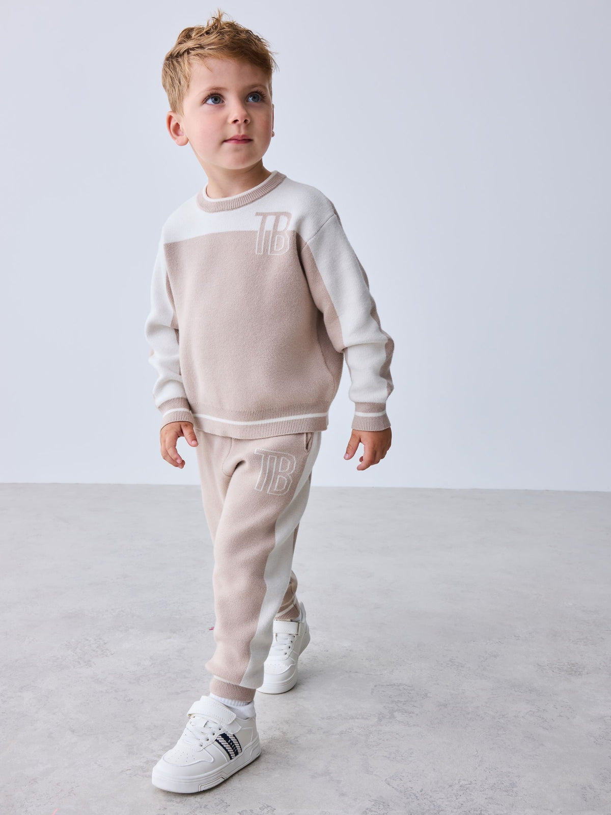 Baker by Ted Baker Neutral Stone Colourblock Knitted Sweat Top & Jogger Set