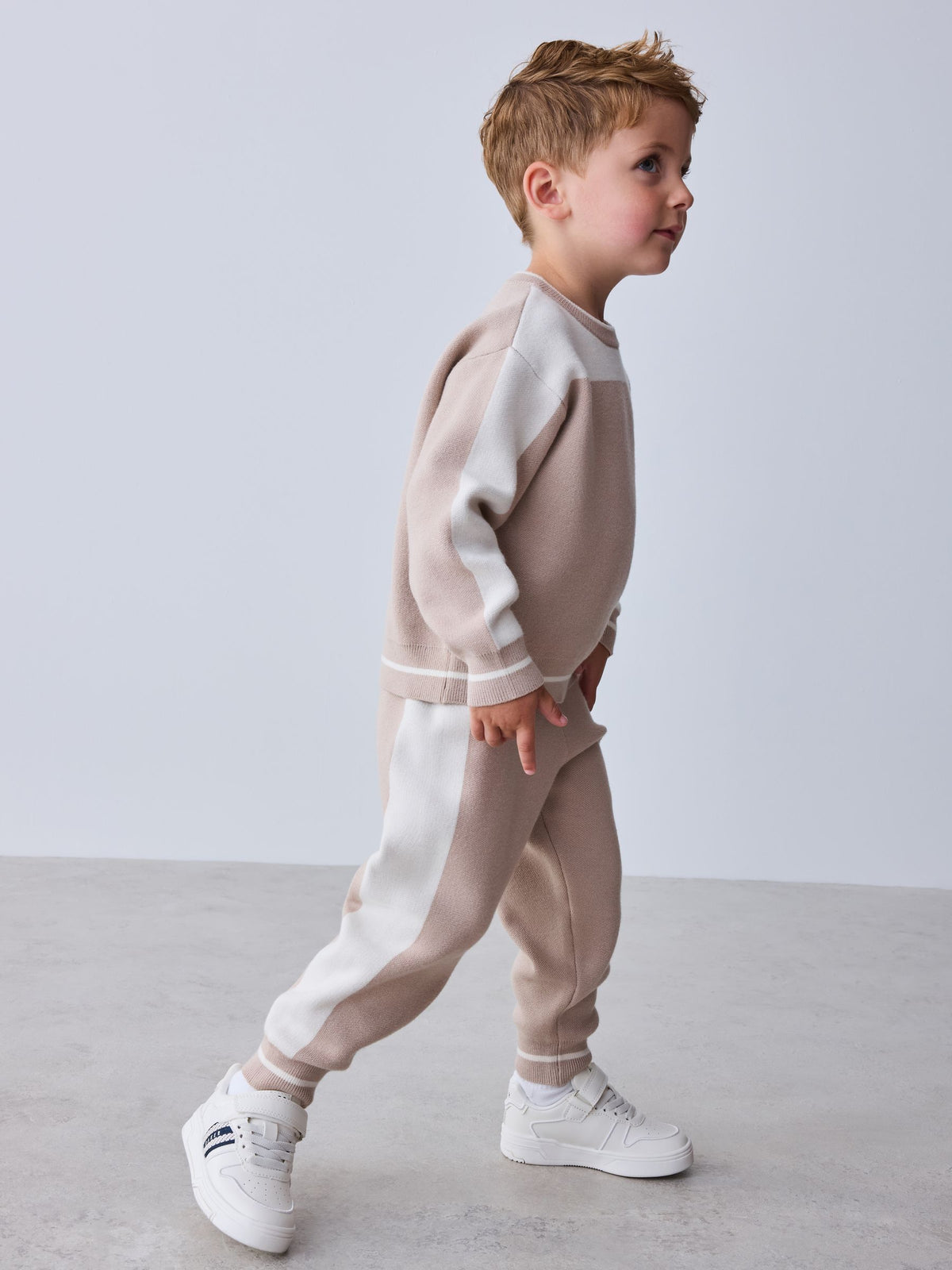 Baker by Ted Baker Neutral Stone Colourblock Knitted Sweat Top & Jogger Set