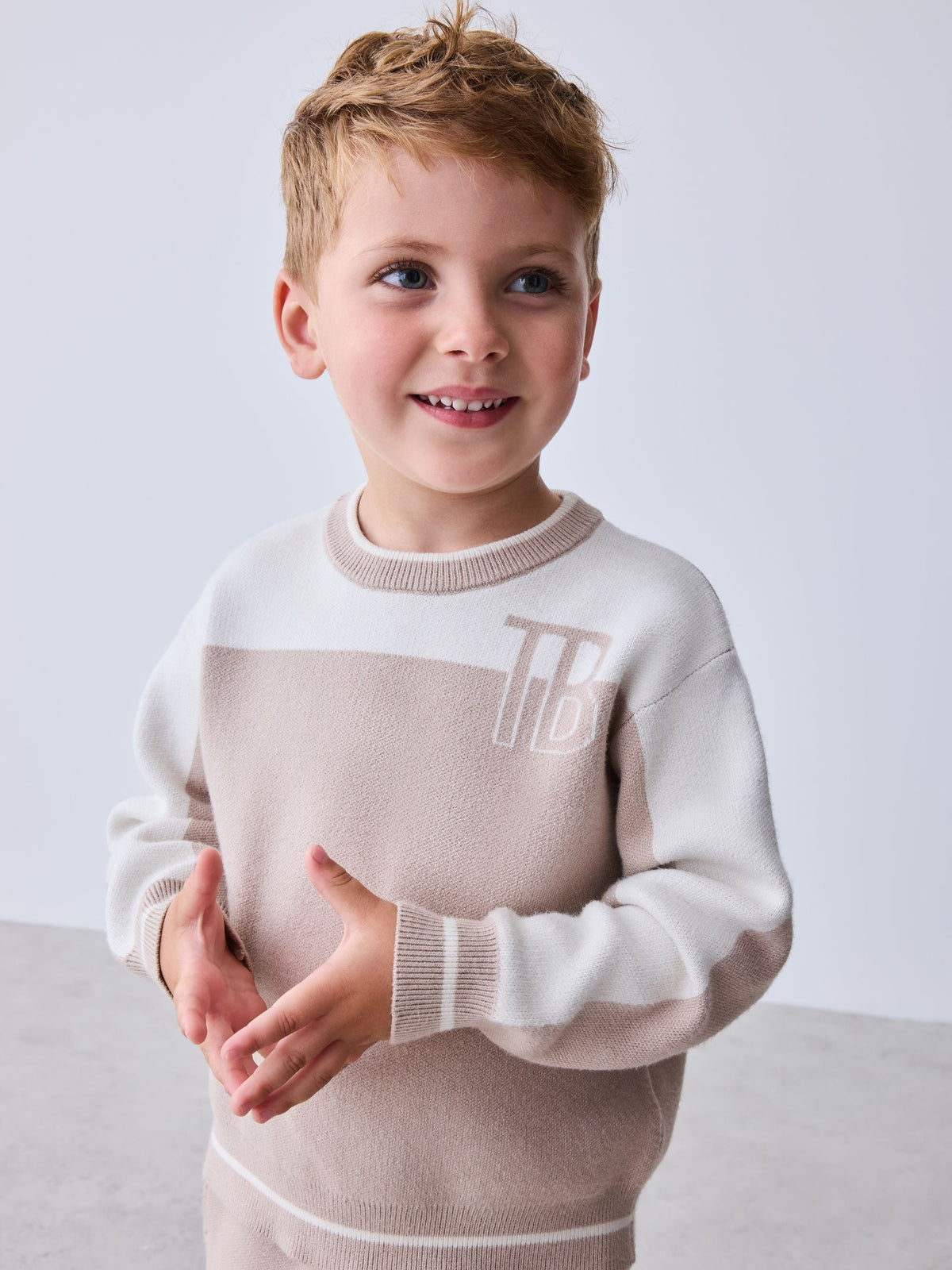 Baker by Ted Baker Neutral Stone Colourblock Knitted Sweat Top & Jogger Set