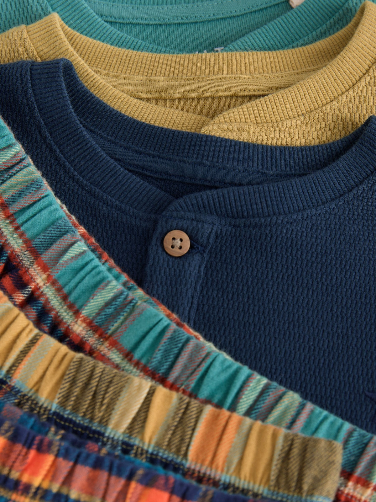 Navy/Ochre/Teal Check Woven Bottom Pyjamas 3 Pack (9mths-12yrs)