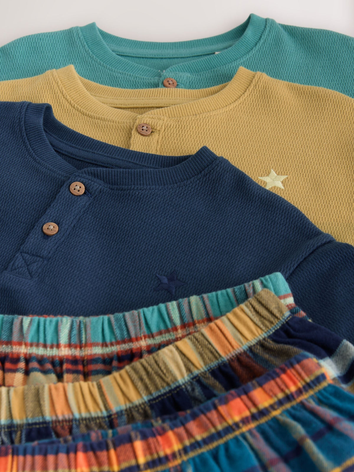 Navy/Ochre/Teal Check Woven Bottom Pyjamas 3 Pack (9mths-12yrs)