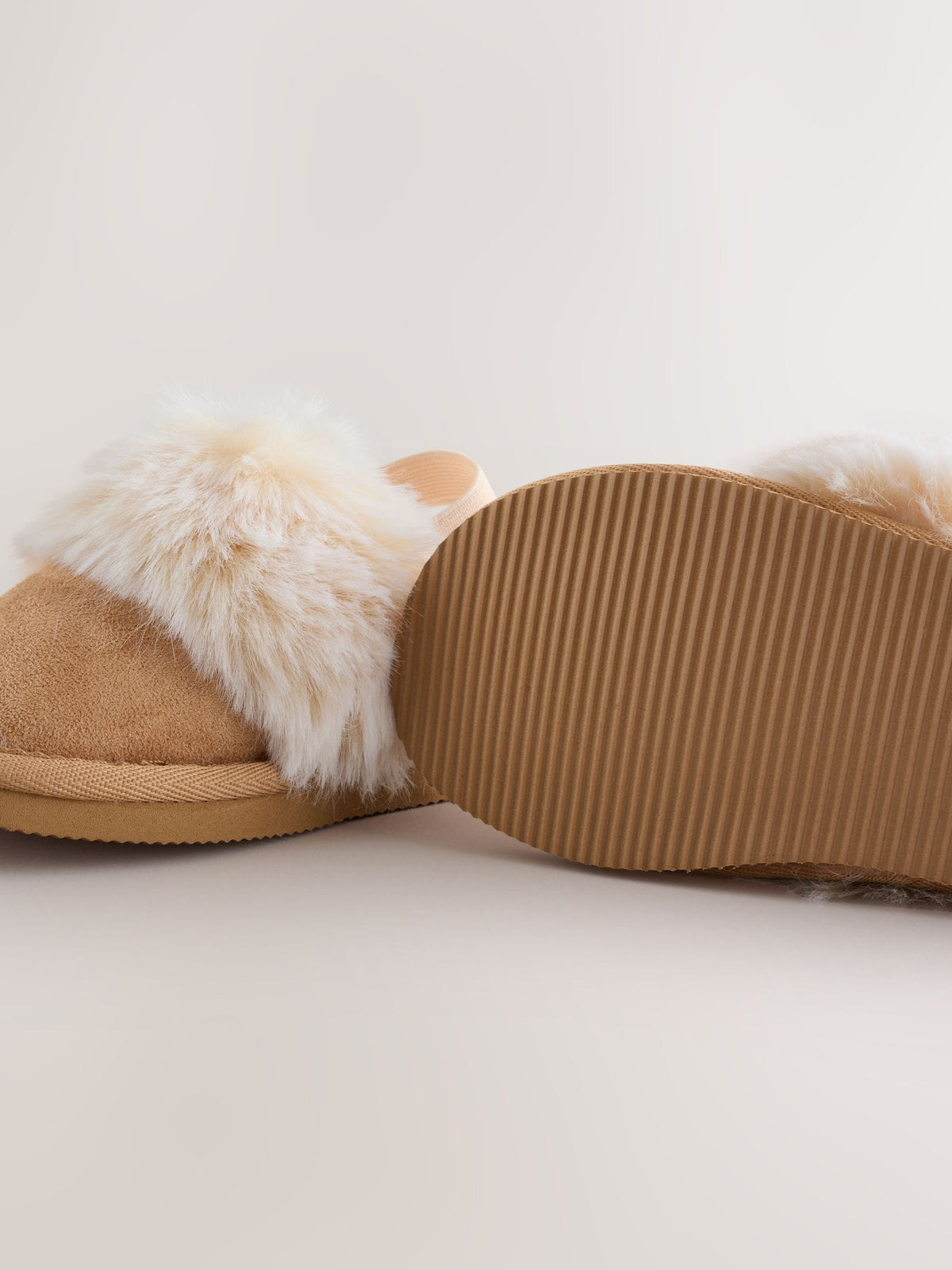 Tan Brown Warm Lined Mule Slippers