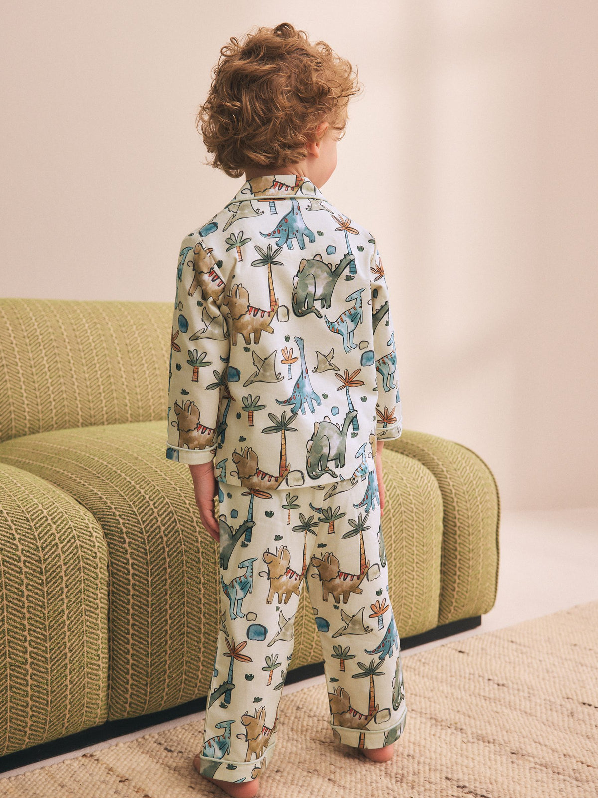 Ecru Watercolour Dino Button Down Pyjamas (9mths-10yrs)