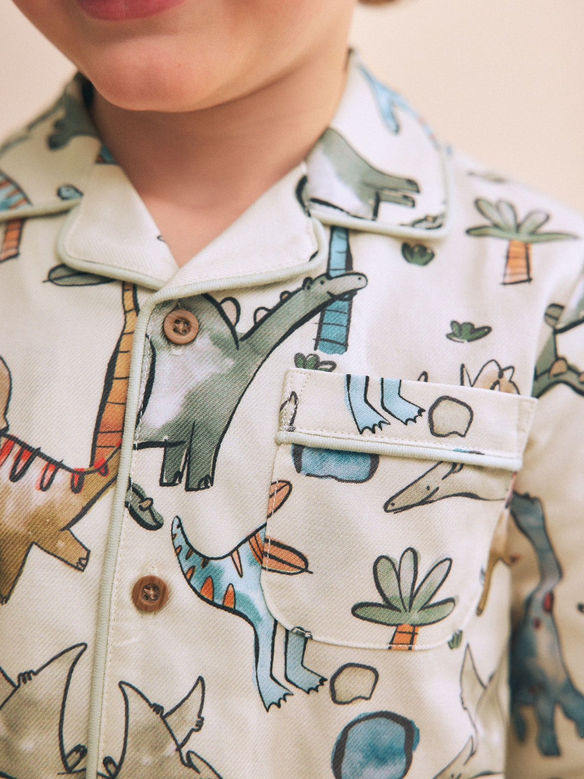 Ecru Watercolour Dino Button Down Pyjamas (9mths-10yrs)