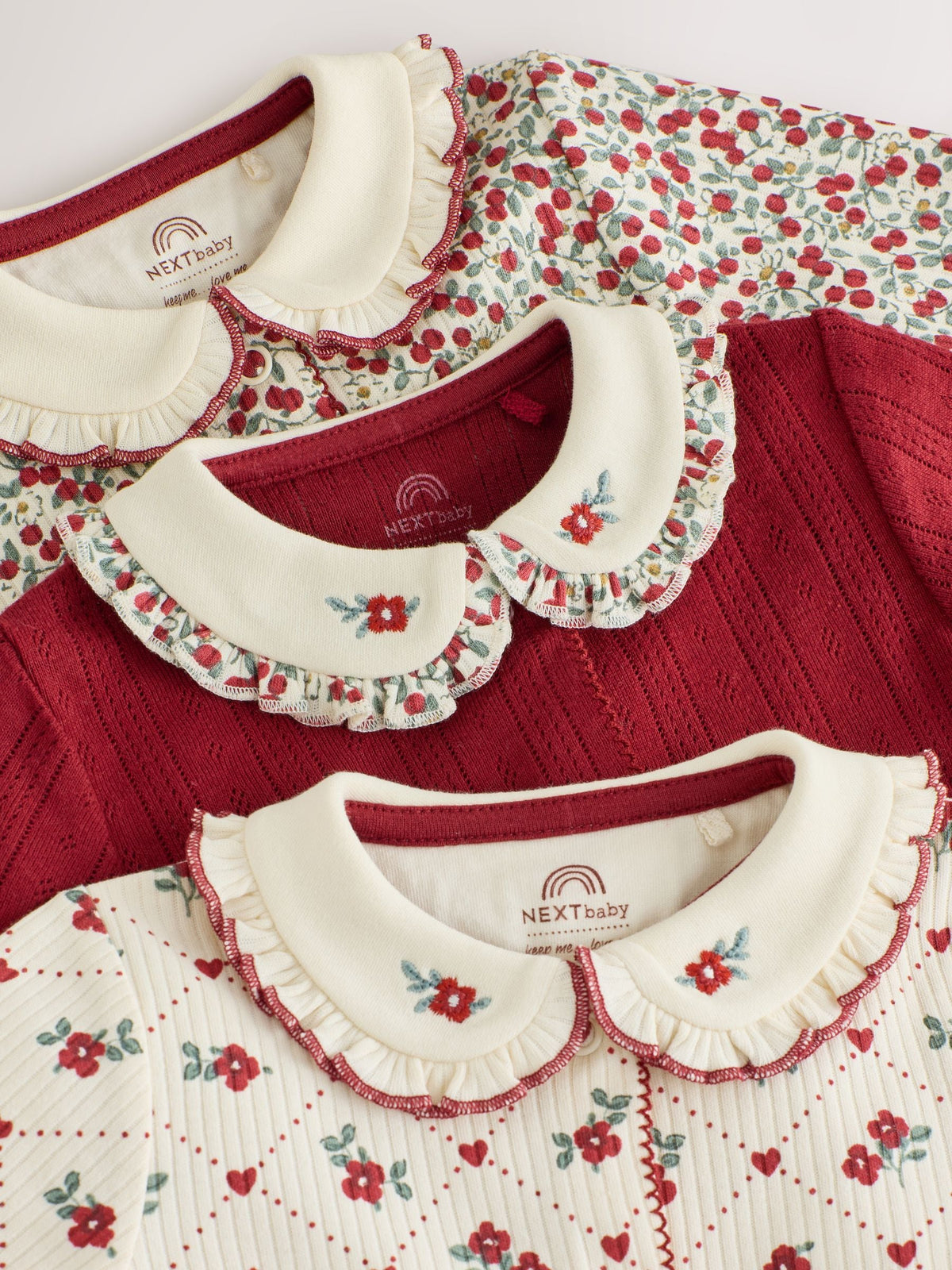 Berry Floral Collar Baby Sleepsuits 3 Pack (0mths-2yrs)