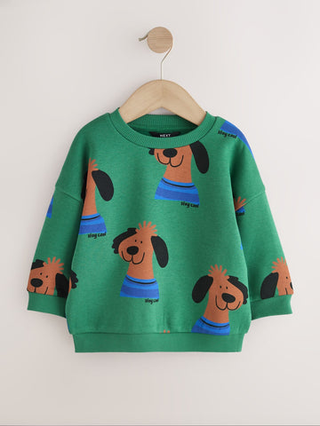 Green All Over Printed Crew Neck Sweat Top (3mths-7yrs)