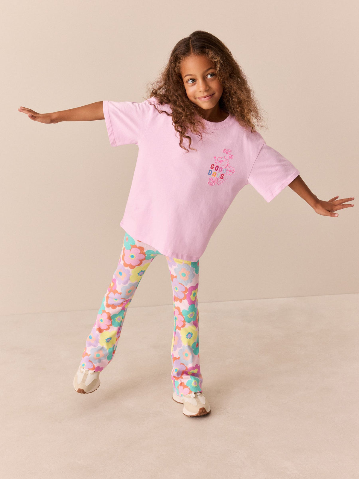 Little Bird by Jools Oliver Pink Embroidered T-Shirt & Floral Ribbed Kickflare Set