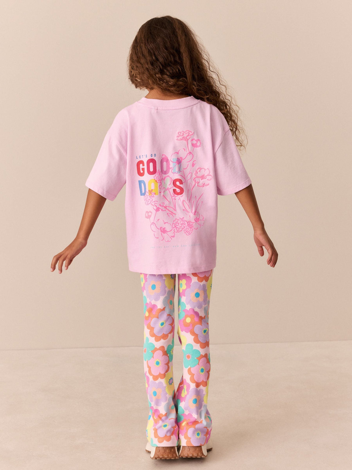 Little Bird by Jools Oliver Pink Embroidered T-Shirt & Floral Ribbed Kickflare Set