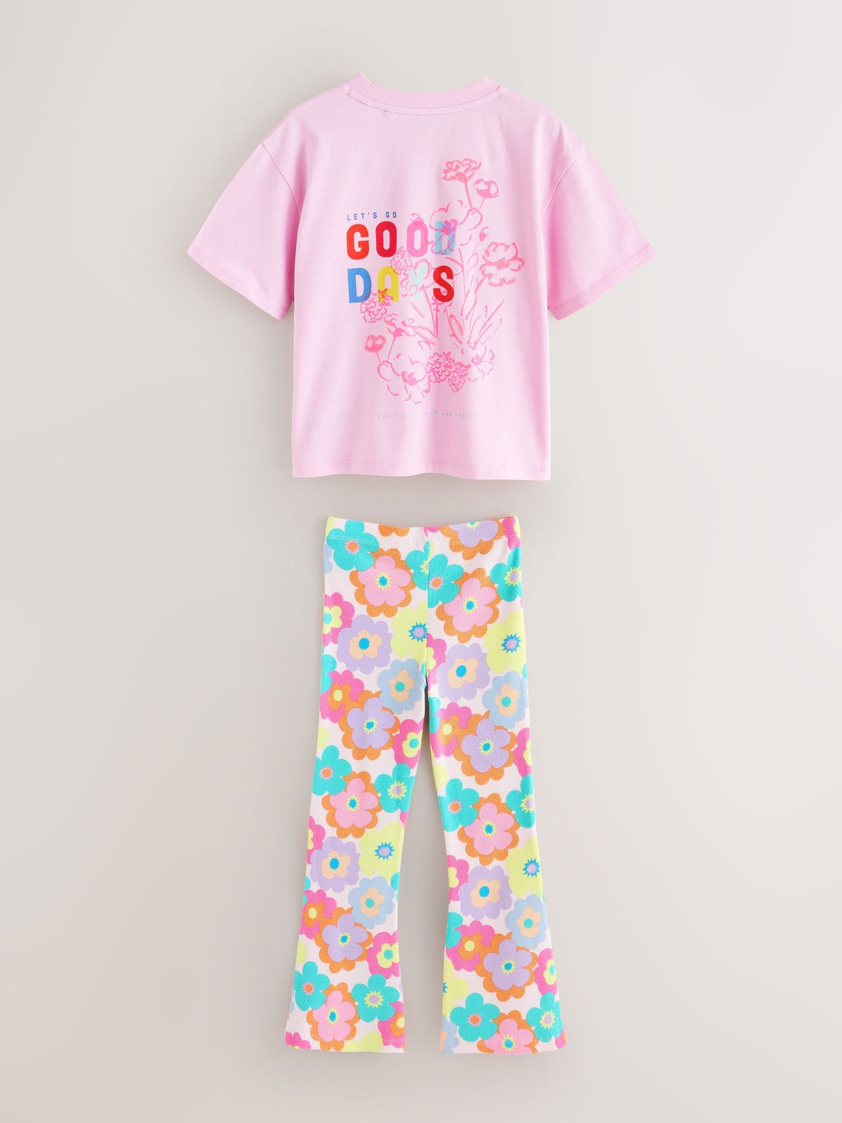 Little Bird by Jools Oliver Pink Embroidered T-Shirt & Floral Ribbed Kickflare Set