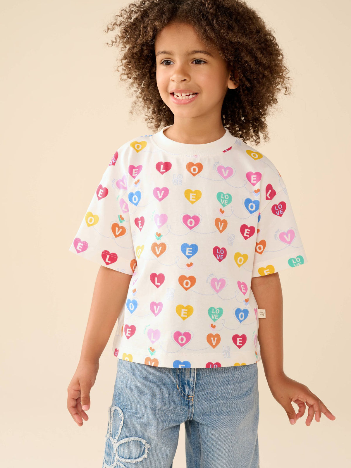 Little Bird by Jools Oliver Rainbow Slogan Boxy T-Shirt