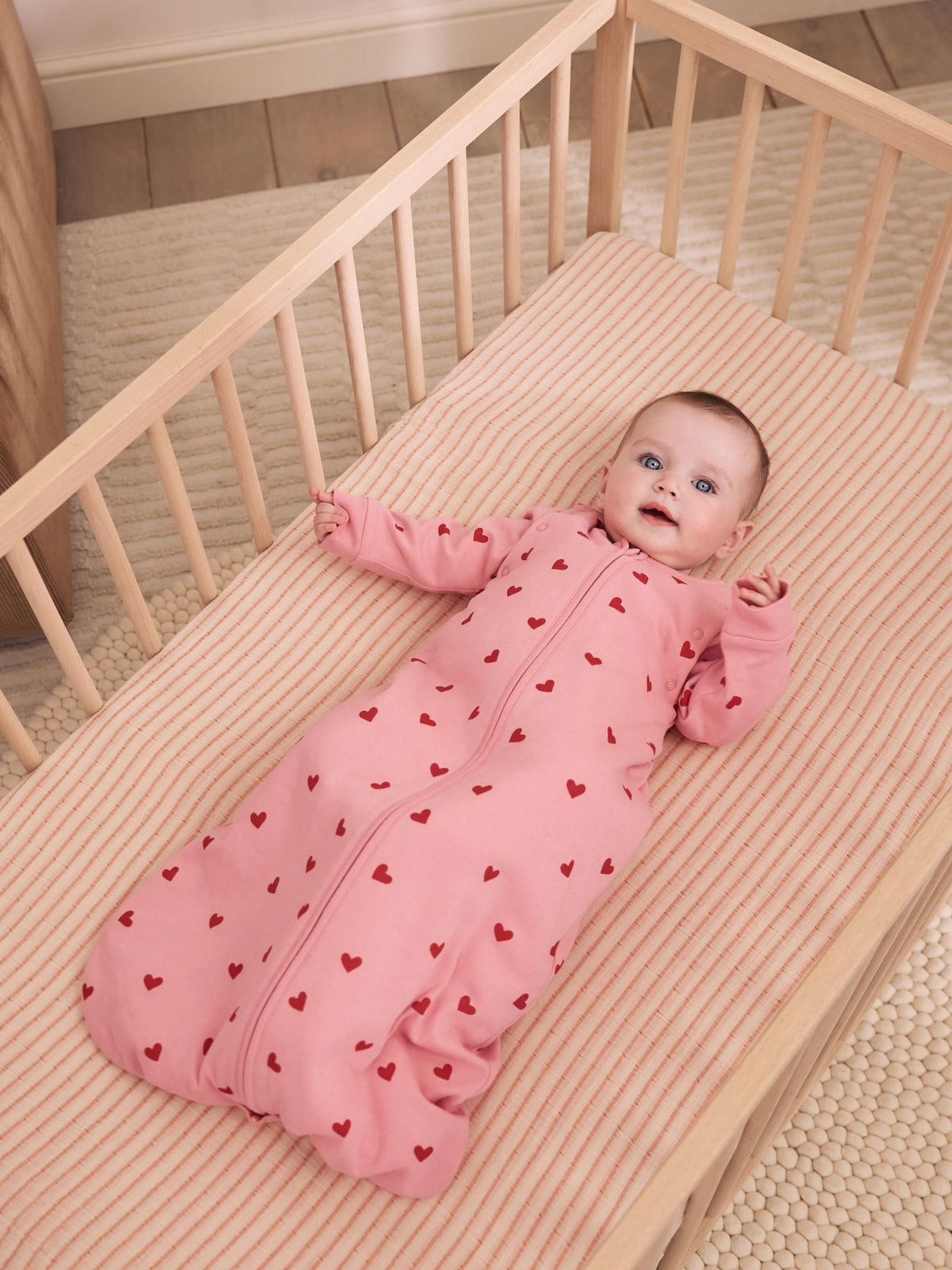 Pink/Red Heart 2.5 Tog Removable Sleeve Baby Sleep Bag