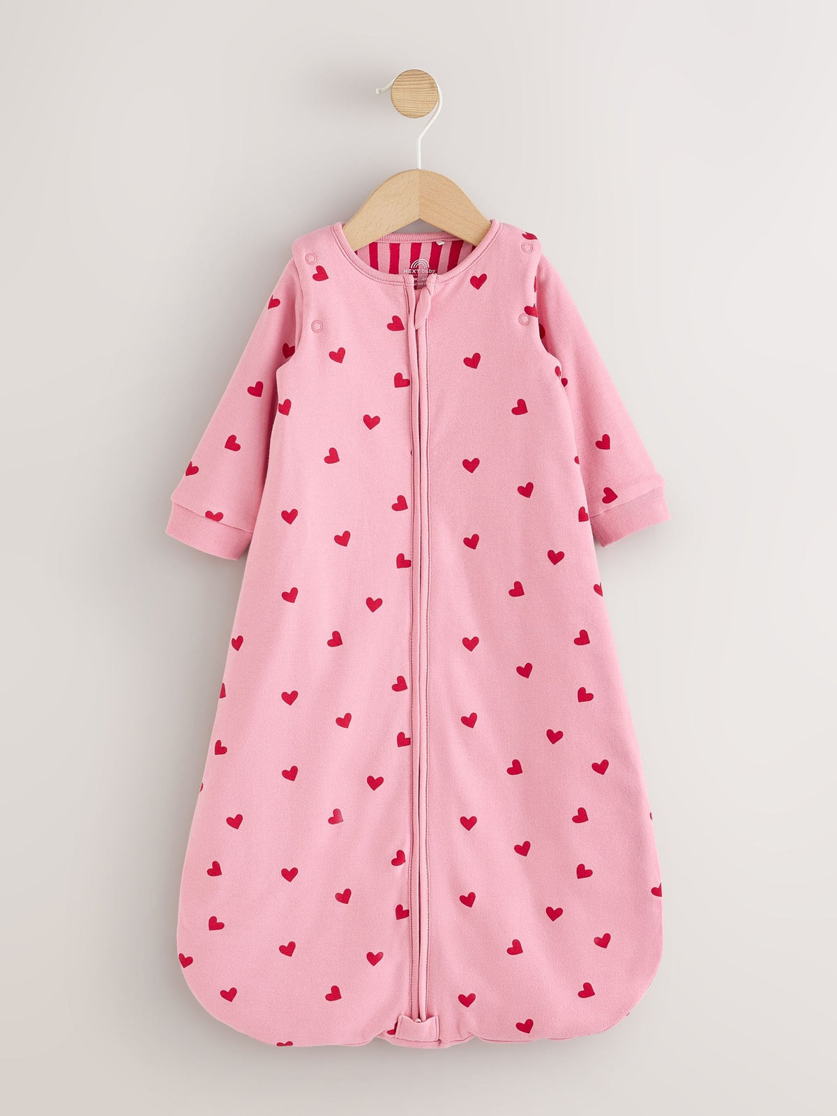 Pink/Red Heart 2.5 Tog Removable Sleeve Baby Sleep Bag