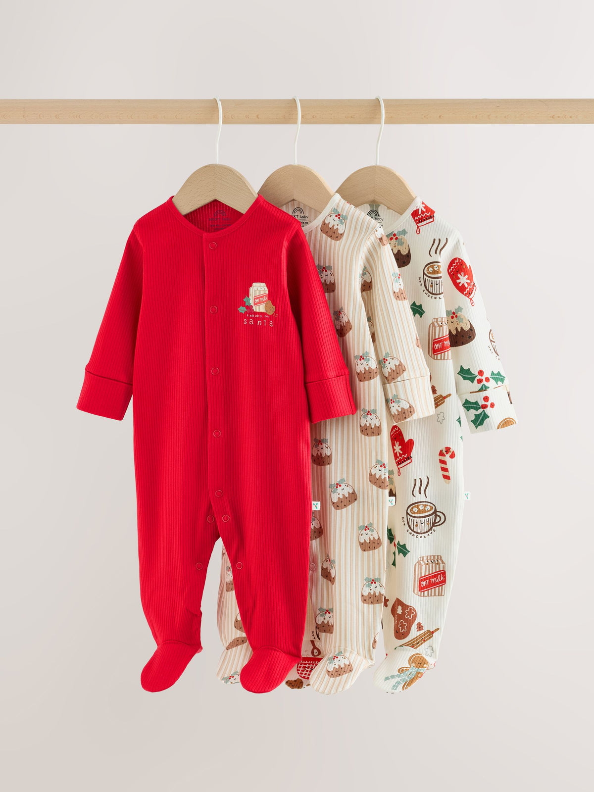 Red Baby Christmas Sleepsuits 3 Pack (0mths-2yrs)