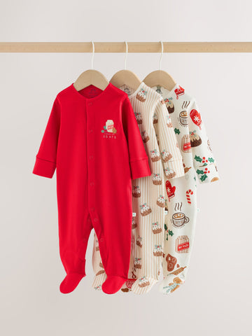 Red Baby Christmas Sleepsuits 3 Pack (0mths-2yrs)