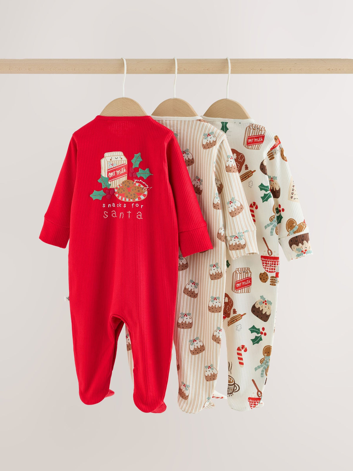 Red Baby Christmas Sleepsuits 3 Pack (0mths-2yrs)