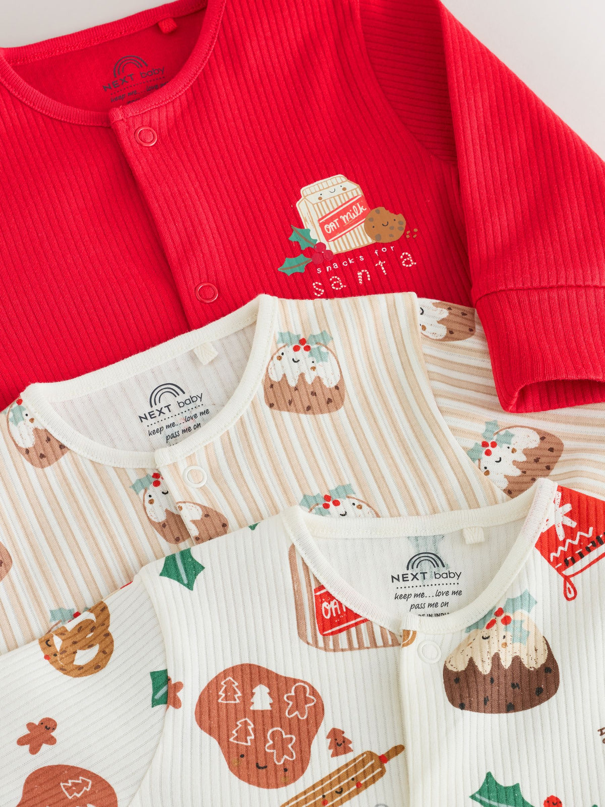 Red Baby Christmas Sleepsuits 3 Pack (0mths-2yrs)